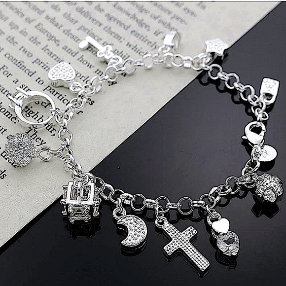 Sterling Silver Charm Chain Link Bracelet - Picture 2 of 14